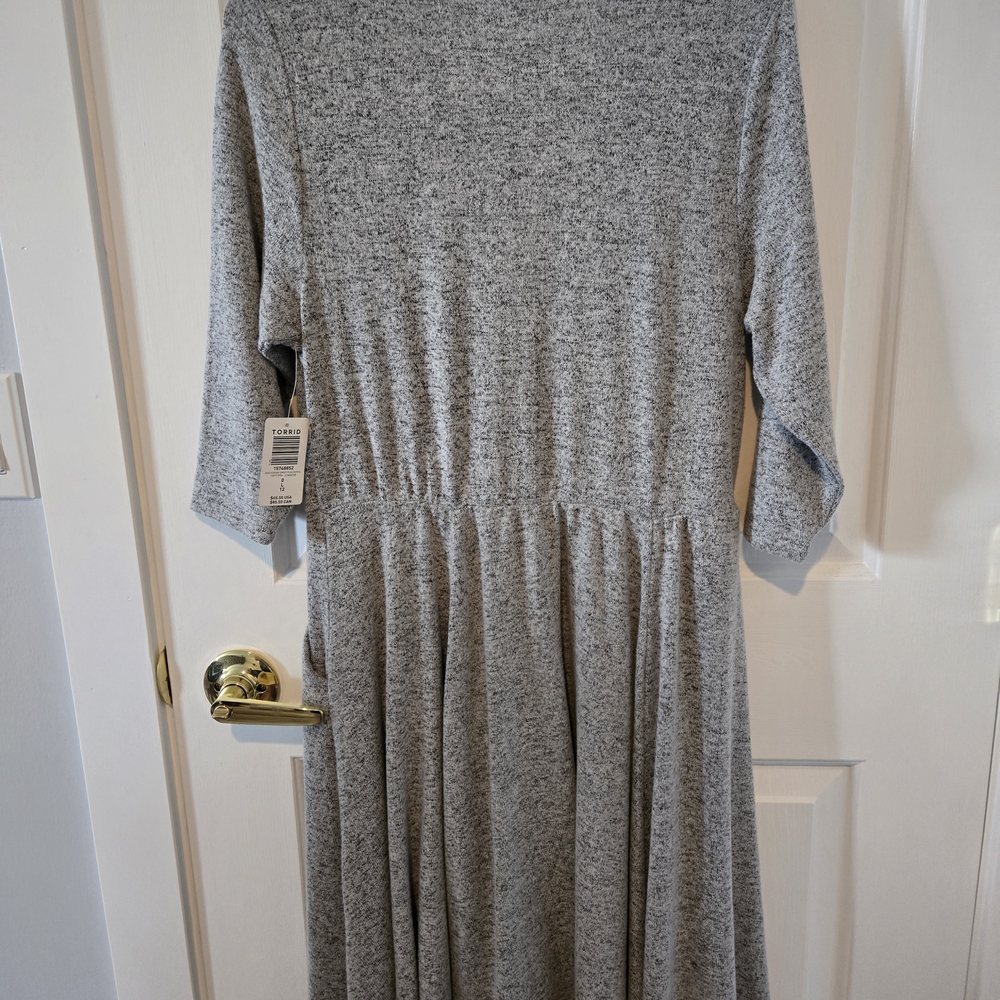 Gray V-Neck Women's Dress - Picture 4 of 6